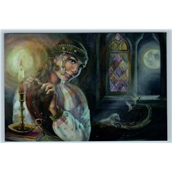 PRETTY WOMAN Long Hair Russian Peasant Candle Mystic Fantasy New Postcard