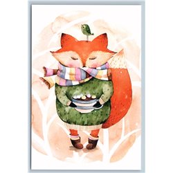 FUNNY RED FOX with COFFEE CUP Marshmallows Bird Mug New Unposted Postcard