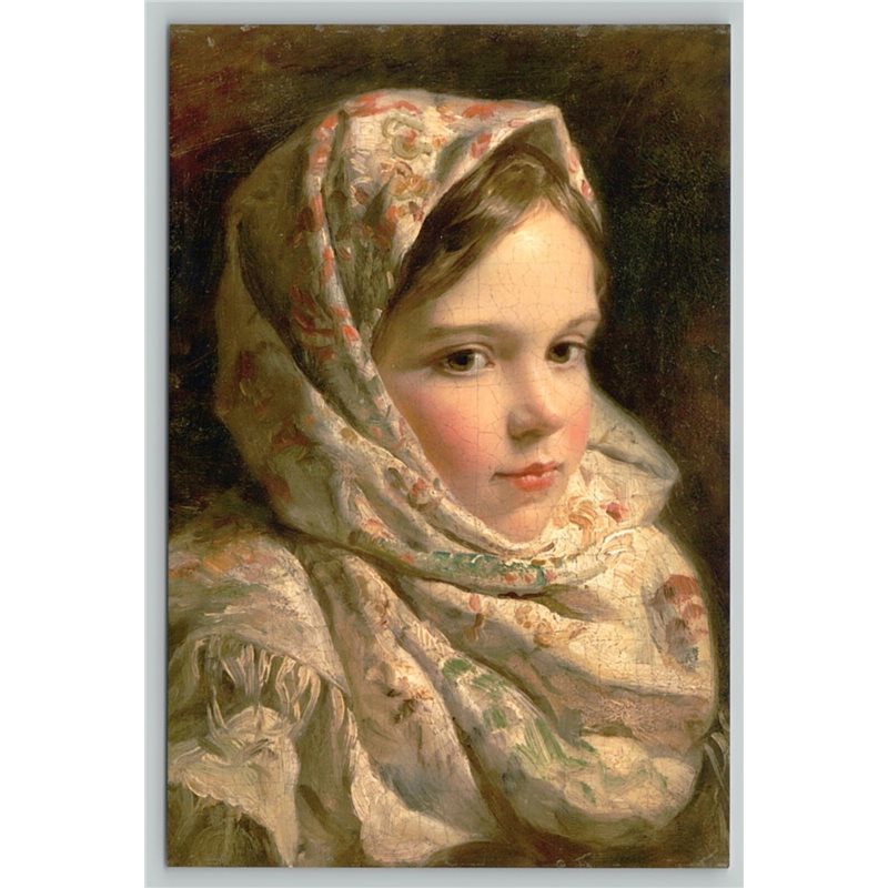 CUTE LITTLE GIRL Peasant in Shawl Russian Ethnic ART New Unposted Postcard