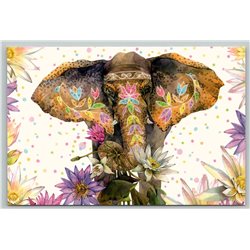 ELEPHANT Cheerful Wild Animal Unusual Graphic Flowers New Unposted Postcard