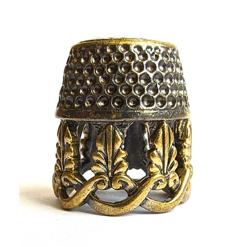 Thimble OPENWORK FLORAL TRACERY Two Tone Solid Brass Metal Russian Collectible