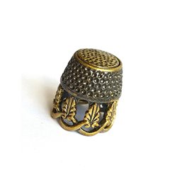 Thimble OPENWORK FLORAL TRACERY Two Tone Solid Brass Metal Russian Collectible