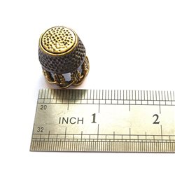 Thimble OPENWORK FLORAL w/ Amber Two Tone Solid Brass Metal Russian Collectible 