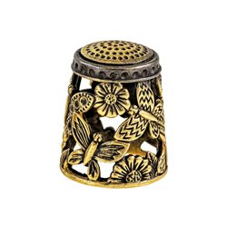 Thimble BUTTERFLY FLOWERS Openwork Tracery 2 Tone Solid Brass Russian Collection
