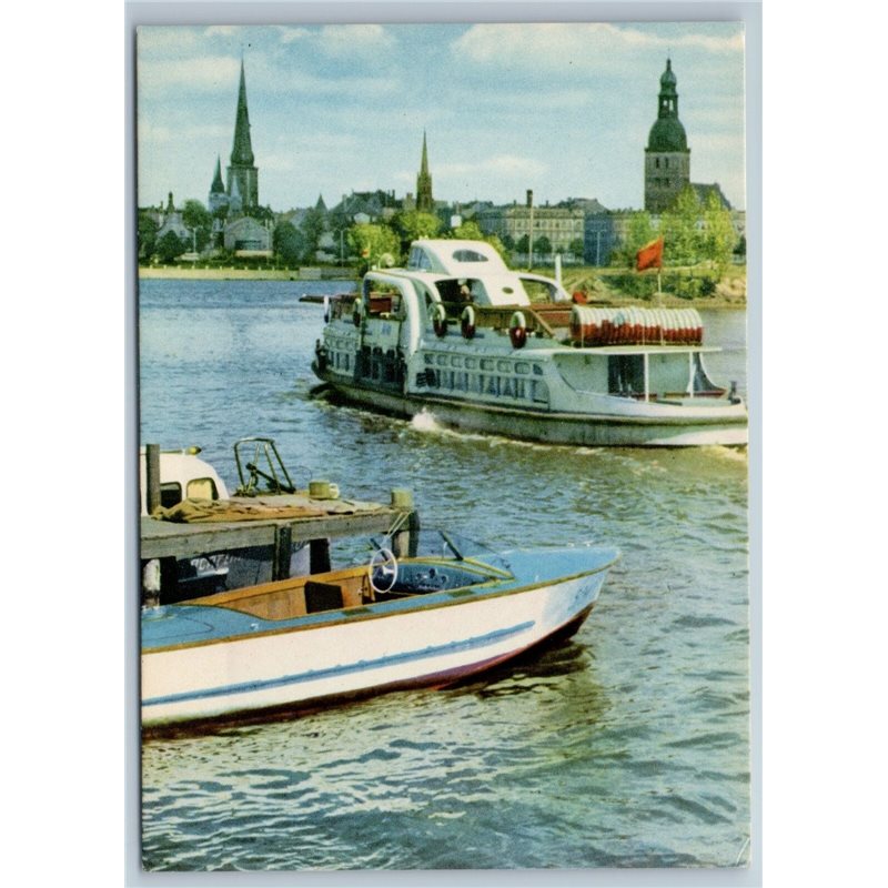 PASSENGER MOTOR SHIP in Riga Latvia Motorboat Boat River Soviet USSR Postcard