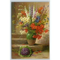 Still Life BOUQUET of FLOWERS Daisies Poppies by Cauchois Russian NEW Postcard