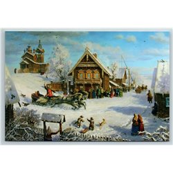 TROIKA Horse Carriage Russian Peasant Village Snow Winter Ethnic New Postcard