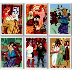 RUSSIAN TYPES ETHNIC Kids Tale about Merchant and Tsar FULL SET of 16 Postcards