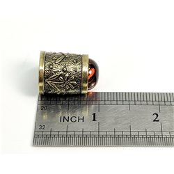 Thimble BUTTERFLY n DRAGONFLY w/ BALTIC AMBER Solid Brass Metal Russian Souvenir