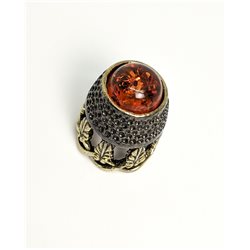 Thimble OPENWORK FLORAL w/ Amber Two Tone Solid Brass Metal Russian Collectible