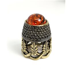 Thimble OPENWORK FLORAL w/ Amber Two Tone Solid Brass Metal Russian Collectible