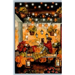 WOMAN read BOOK in House Pumpkin Autumn Chillout by Moreva New Postcard