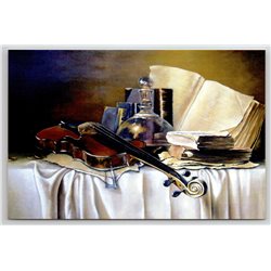 VIOLIN and BOOKS Music Notes Glass decanter by Chizhevsky New Postcard
