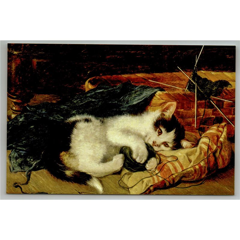 FUNNY CAT Kitten play w/ yard Knitting Needlework by Julius Adam II New Postcard
