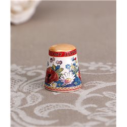 Thimble POPPIES Maquis meadow flowers Solid Porcelain Russian Ethnic Souvenir