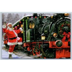 SANTA CLAUS near Train Express Railroad Railroad Christmas Russian New Postcard