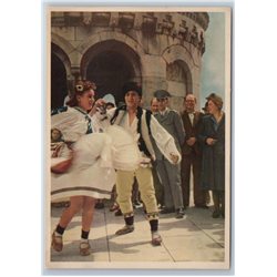 1950 SOCIALIST YOUNG PEOPLE Hungaria Folk Dance Peace Propaganda Rare Postcard