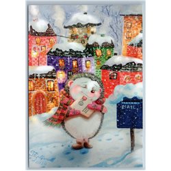 ROMANTIC HEDGEHOG send Letter Mailbox Postbox Snow Winter City New Postcard