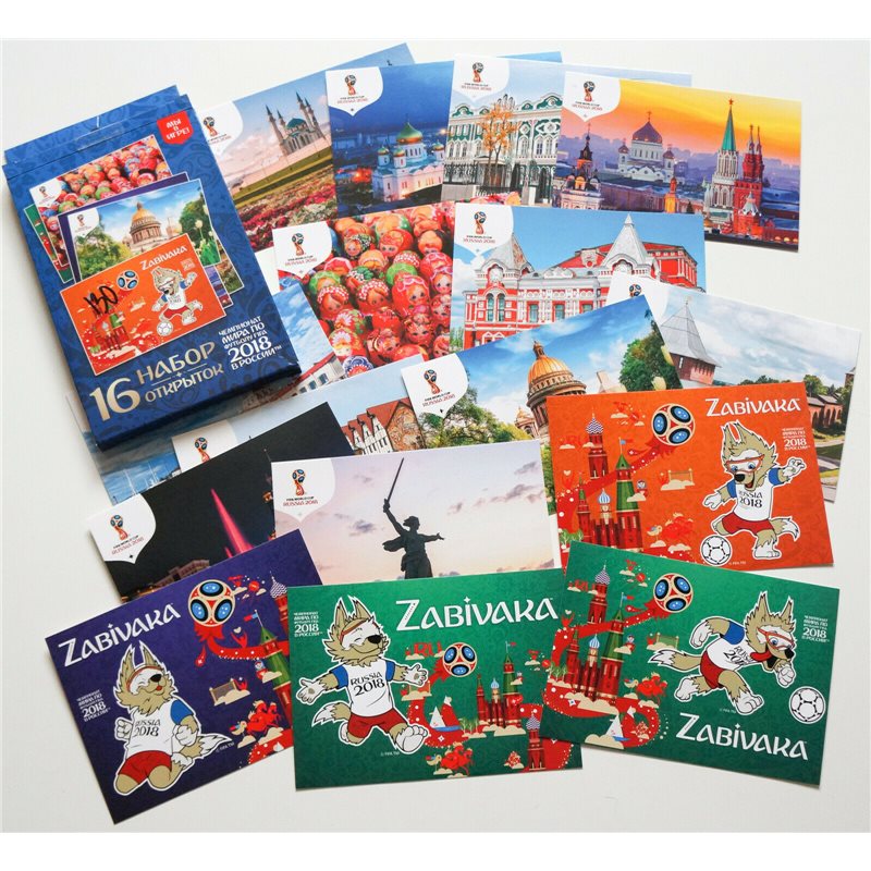 FIFA WORLD CUP RUSSIA 2018 Mascot Zabivaka New SET of 16 postcards Official holo