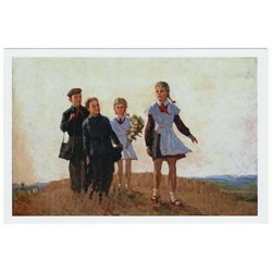 PIONEER GIRLS  & BOYS "To school" School Uniform by Dunchev Russian postcard