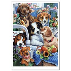 FUNNY DOGs in Garden Harvest Flower Comic by Jenny Newland MODERN Postcard