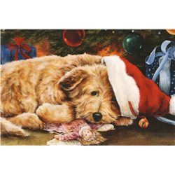 DOG Puppy in Christmas Hat Doll Gift by Shirley Deaville Russian Modern Postcard