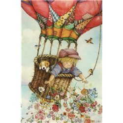 Lisi MARTIN ~ Little Boy throw flowers from balloon congratulation NEW Postcard