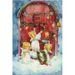 Lisi MARTIN ~ 3 Angels knocking on door Christmas Congratulation NEW Postcard