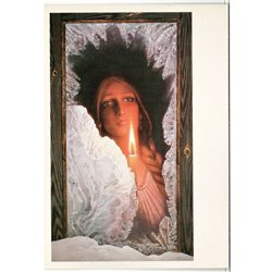 Vasilyev "Expectation" Woman by window with Candle Soviet Oversized postcard