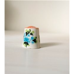 Thimble FLORAL Gzhel Hand Painted Made Solid Porcelain Russian Ethnic Souvenir 