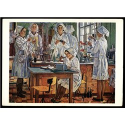 "Morning in the factory laboratory" Industrial USSR socialist realism ART Print