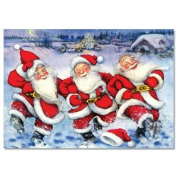 Lisi MARTIN~ THREE SANTA dance Christmas FUNNY Humor Comic ART KIDS postcard