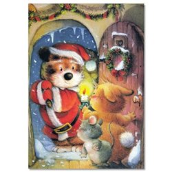 Lisi MARTIN~ TEDDY bear BUNNY rabbit Mouse Christmas candle ART KIDS postcard