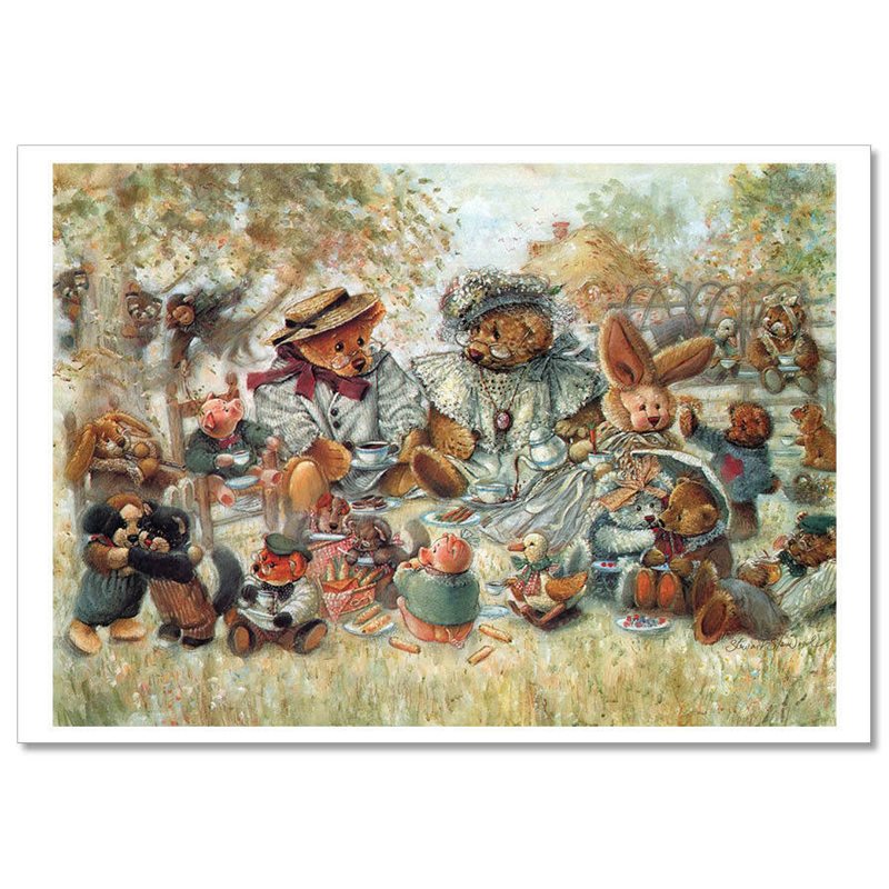 TEDDY BEAR TOYS tea party Funny by Sherwood Russian Modern Postcard