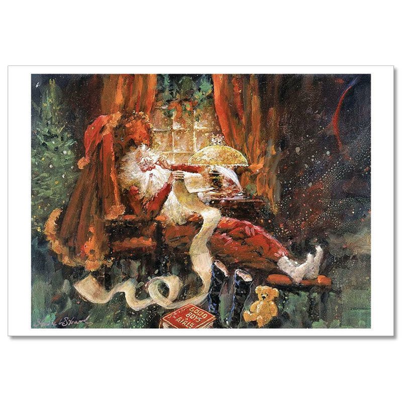 SANTA CLAUS reads the wish list Teddy Bear Toys Russian Modern Postcard