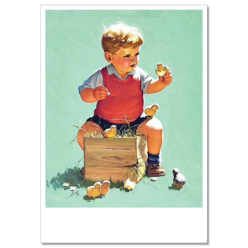 LITTLE BOY look chickens are born Eggs Funny Humor Russian Modern Postcard