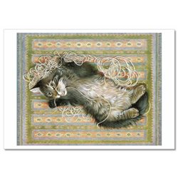 Funny KITTEN CAT playing with yarn Pattern Design by Ivory NEW Russian Postcard