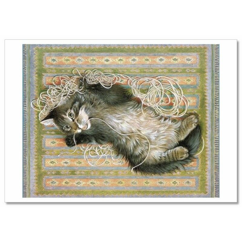 Funny KITTEN CAT playing with yarn Pattern Design by Ivory NEW Russian Postcard