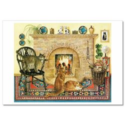 CATS near Fireplace Interior Pattern Design by Ivory NEW Russian Postcard