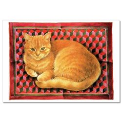 CUTE RED CAT on Carpet Pattern by Ivory NEW Russian Postcard