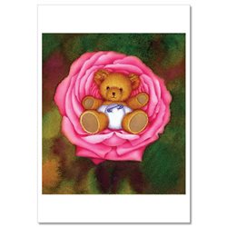 BABY TEDDY BEAR in Rose Flower Art Life Garden NEW Russian Postcard