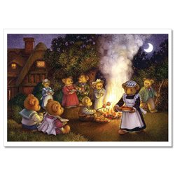 TEDDY BEAR marshmallows are roasting near the fire NEW Russian Postcard