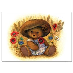 Cute TEDDY BEAR in Poppies Field with Flower NEW Russian Postcard