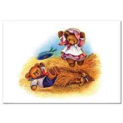 Cute TEDDY BEAR play in rye field Harvest NEW Russian Postcard