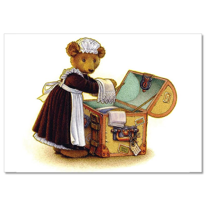 TEDDY BEAR the maid puts things in the chest NEW Russian Postcard
