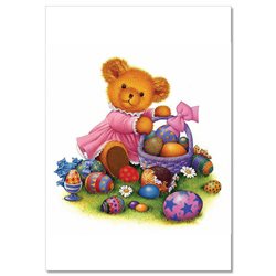 TEDDY BEAR Girl with Easter Eggs NEW Russian Postcard