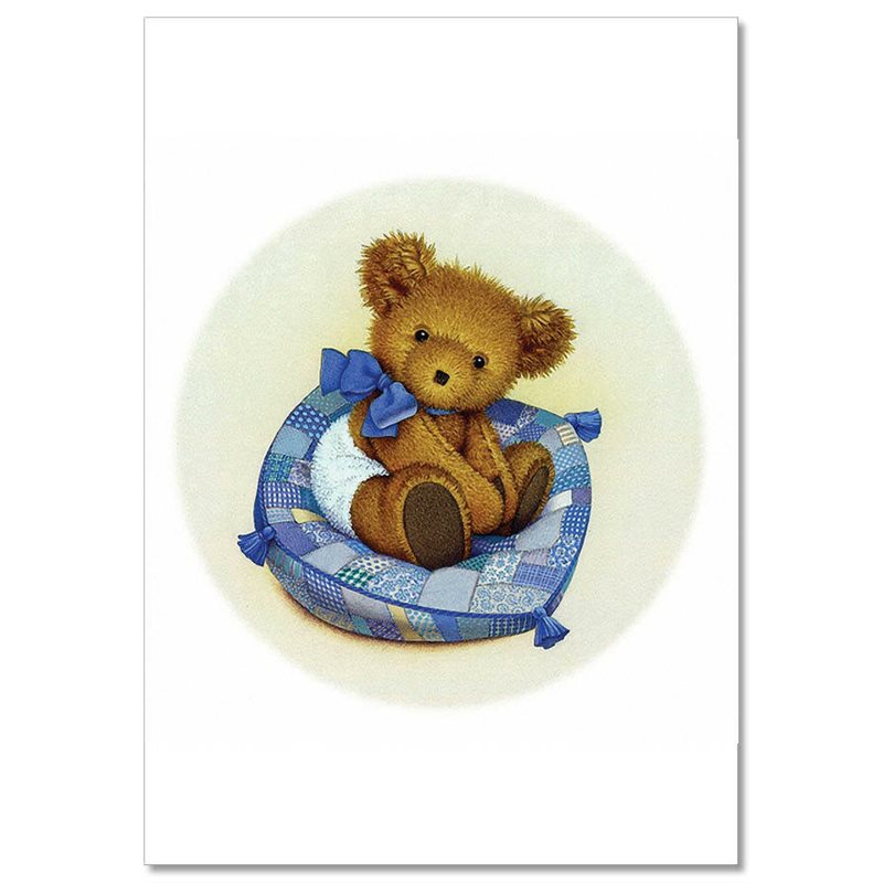 Cute TEDDY BEAR Boy Baby with Blue Bow on the pillow NEW Russian Postcard