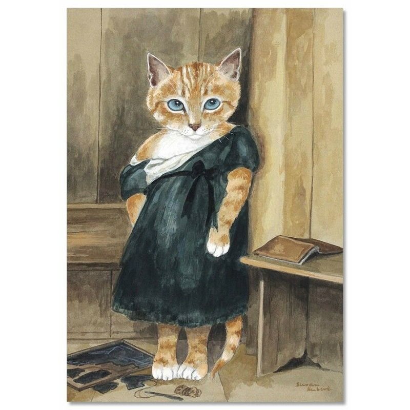 Victorian CAT Little Girl with Book by Susan Herbert NEW Modern Postcard