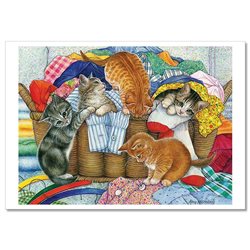 CAT Kitten in the laundry basket Funny Cute Russian Modern Postcard