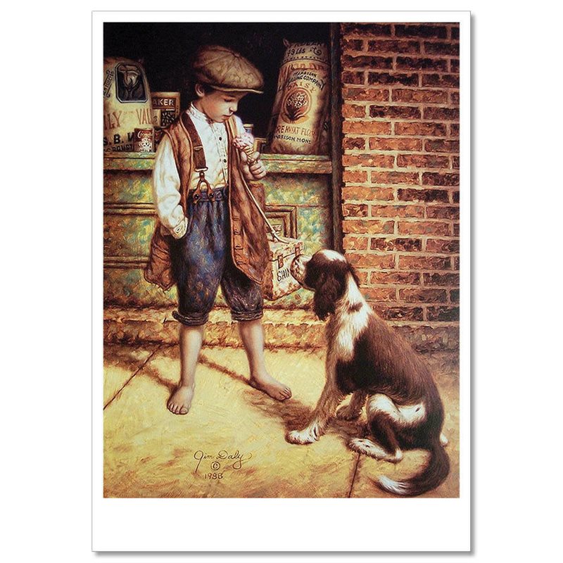 LITTLE BOY shoe polisher and DOG JIM DALY KIDS ART Modern Postcard